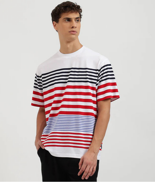 Trendy Men Fit Round Neck Striped T Shirt Comfortable Everyday Style