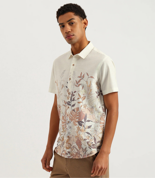 Botanical Print Relaxed Fit Spread Collar Shirt Comfortable Stylish Everyday Look