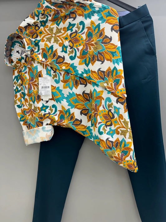 Comfortable Daily Wear Printed Shirt Paired With Stylish Pant Combo