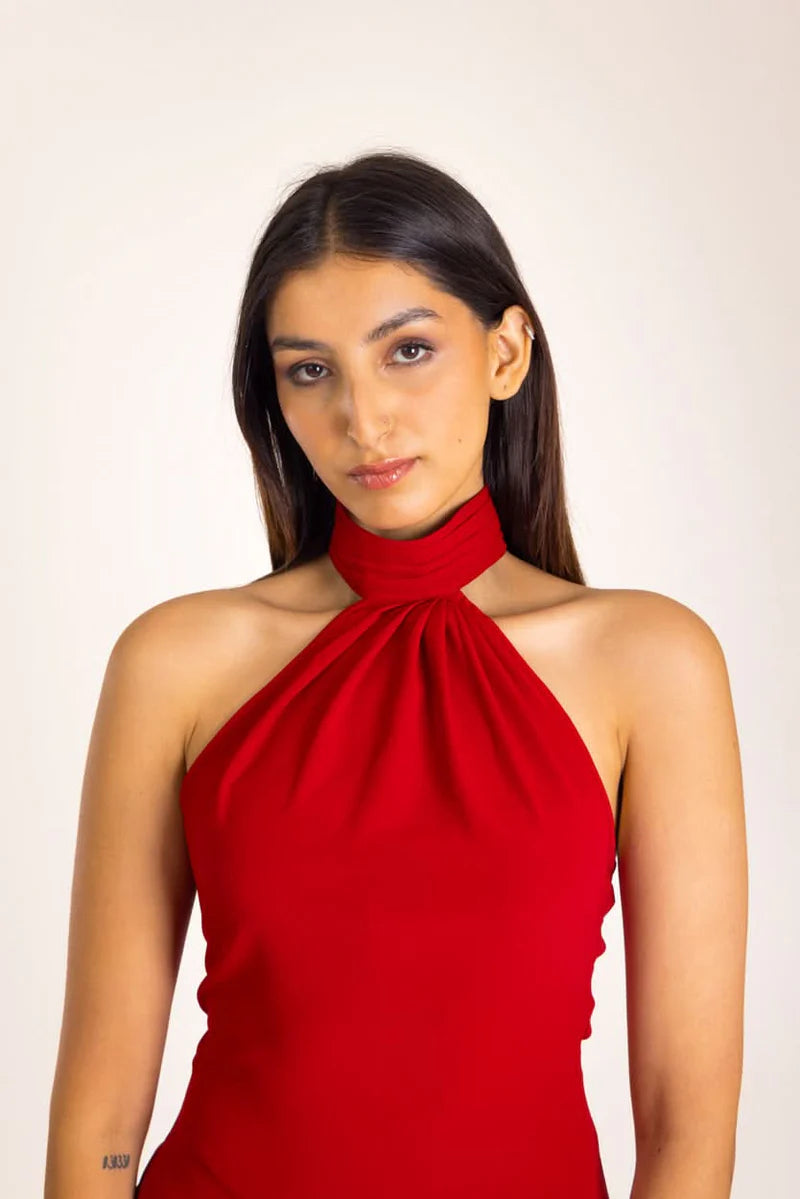 Fashionable Red Scarf Wrap Mini Dress Ideal for Weddings, Parties, and Events