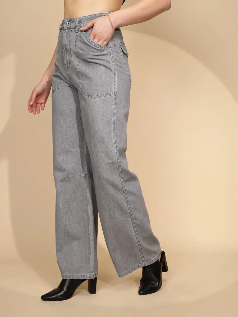 Fashion Forward Womens Grey Cotton Straight Loose Fit Jeans for Streetwear