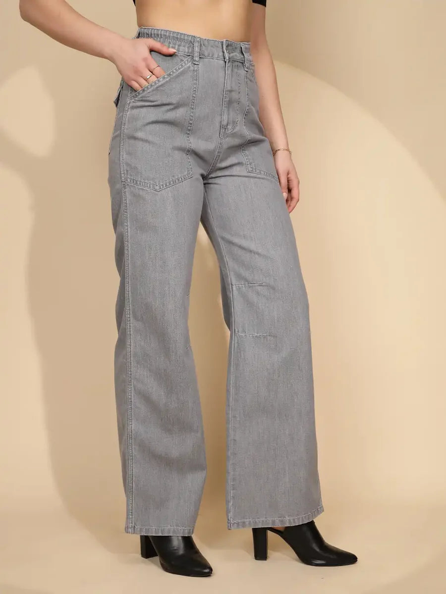 Fashion Forward Womens Grey Cotton Straight Loose Fit Jeans for Streetwear