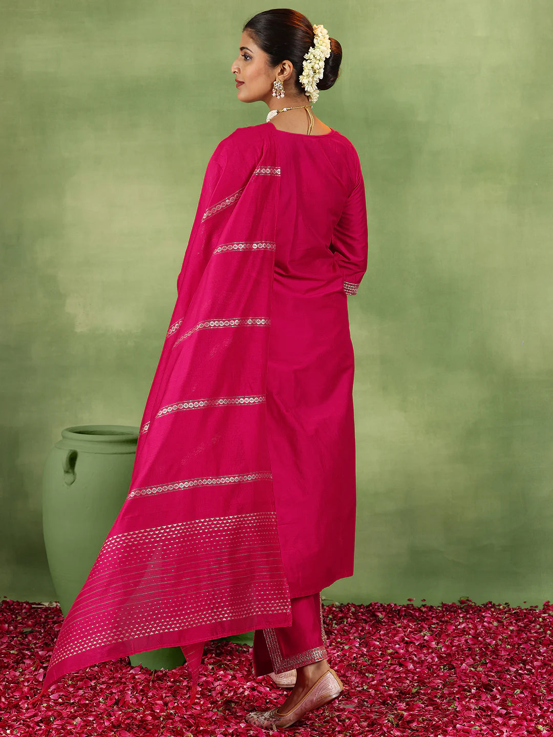 Fashionable Coral Silk Blend Straight Suit with Elegant Yoke Design and Dupatta for Women