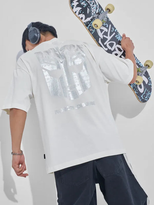 Off White Transformer Printed Round Neck Oversized Fit T-Shirt