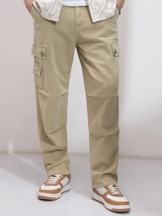 Khaki Stretchable Straight Fit Jeans Men Trendy Modern Everyday Outfit
