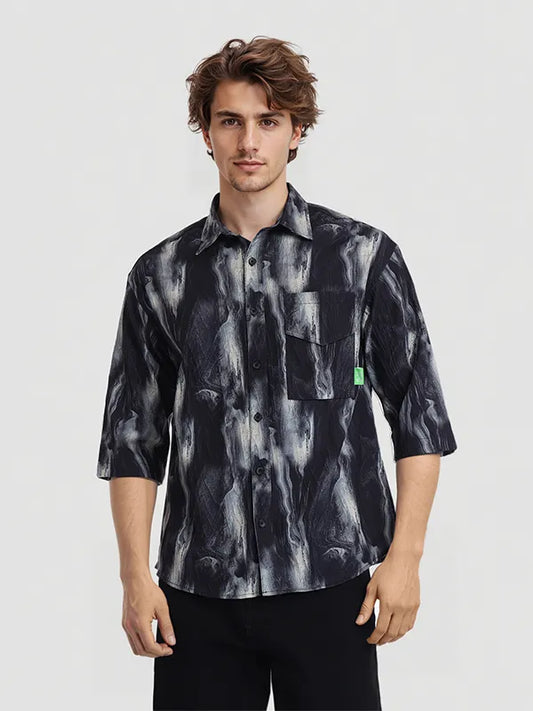 Men Black Printed Oversized Fit Casual Shirt