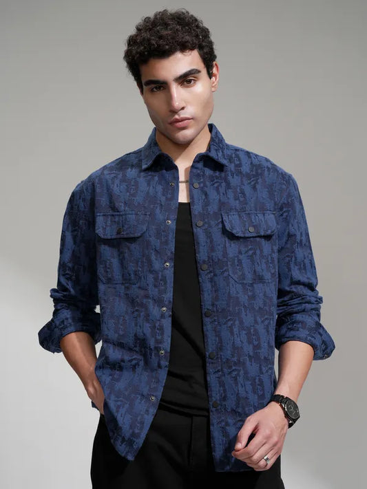 Blue Printed Relaxed Fit Casual Shirt