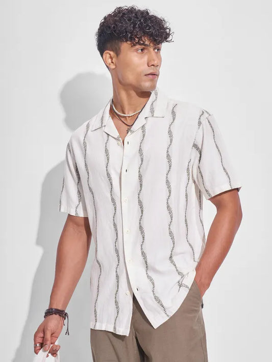 Cream Printed Relaxed Fit Casual Shirt