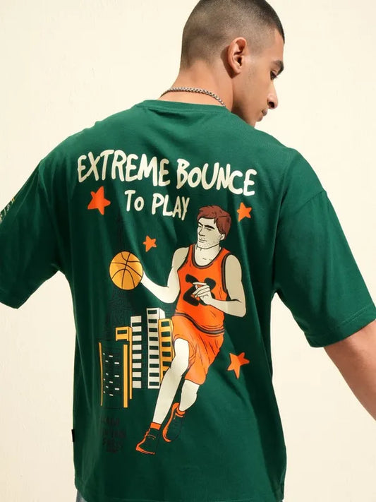 Stylish Green Printed Oversized Round Neck T-Shirt for Men’s Casual Everyday Outfits and Street Style