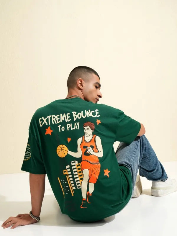 Stylish Green Printed Oversized Round Neck T-Shirt for Men’s Casual Everyday Outfits and Street Style