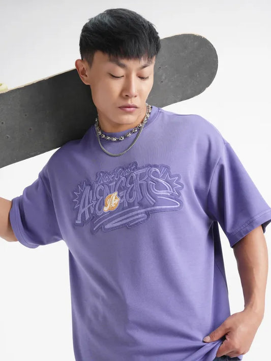 Men Purple Avengers Printed Round Neck Oversized Fit T-Shirt