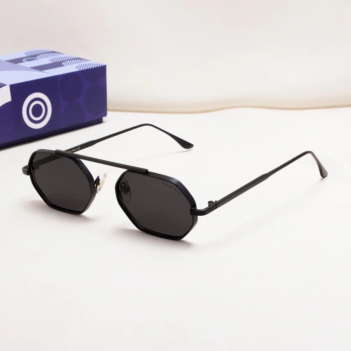Men’s Full Black Hexagon Sunglasses