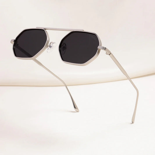 Stylish Silver Black Hexagon Shades for Men