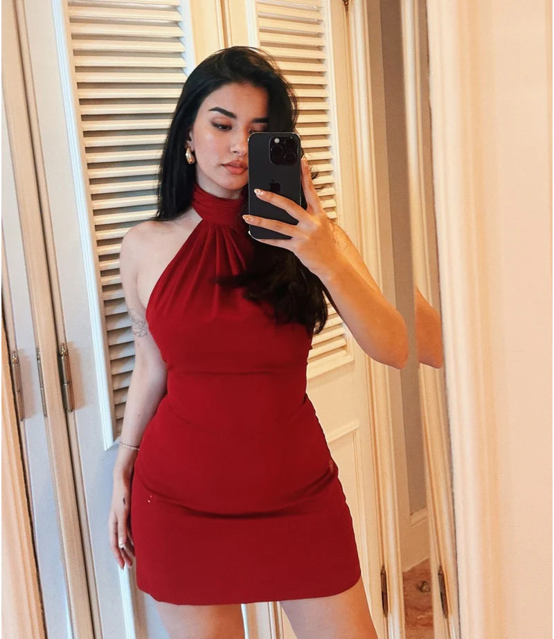 Fashionable Red Scarf Wrap Mini Dress Ideal for Weddings, Parties, and Events