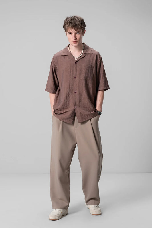 Relaxed Brown Unisex Shirt Soft Fabric Casual Style for Men and Women