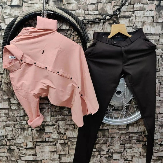 Premium Party Wear Men’s Lycra Pant Shirt Combo in Pink Color