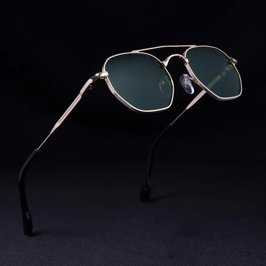 Lightweight Gold Green Hexagon Sunglasses