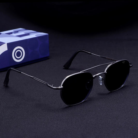 Silver Blue Hexagon Frame Sunglasses
