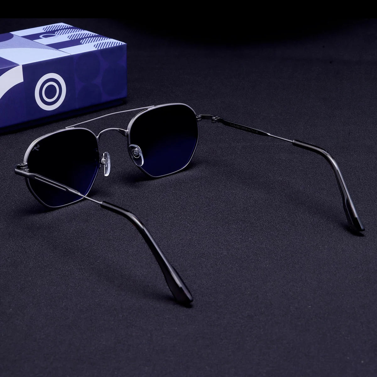 Silver Blue Hexagon Frame Sunglasses