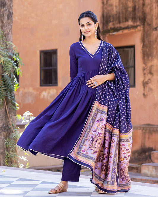 Premium Quality Azure Kalamkari Suit Set for Women Ideal for Weddings, Receptions, and Cultural Events