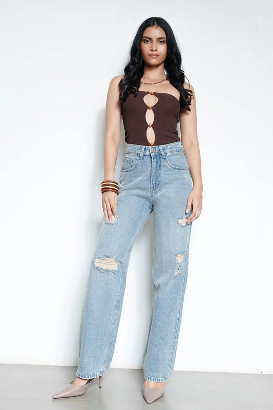 Women’s Easy Blue Distressed Straight-Leg Jeans