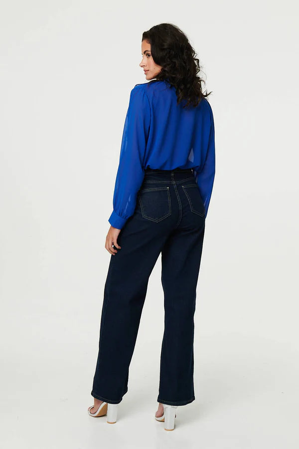 Everyday Long Sleeve Semi Sheer Blouse in Blue for Women Fashionable and Light