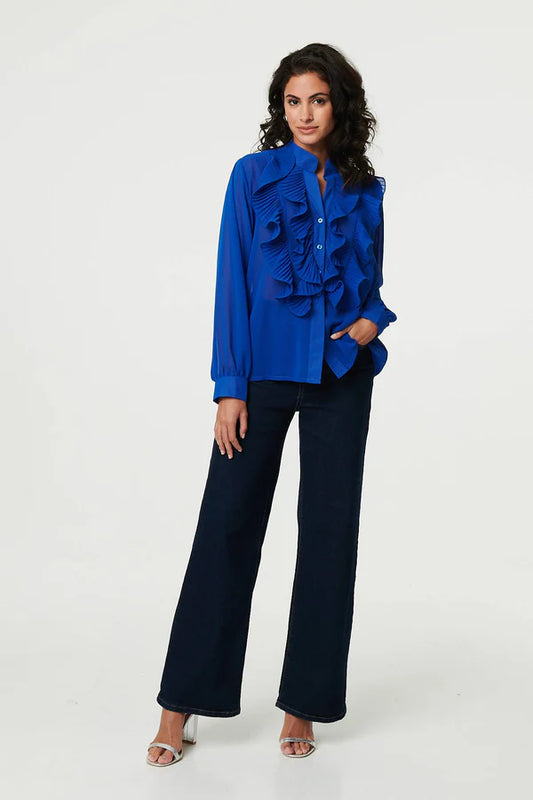 Everyday Long Sleeve Semi Sheer Blouse in Blue for Women Fashionable and Light