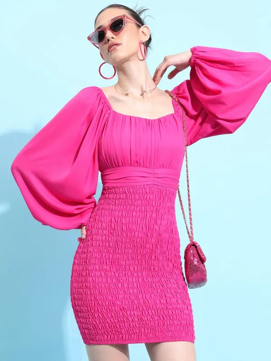 Women Fuscia Solid Bodycon Dress