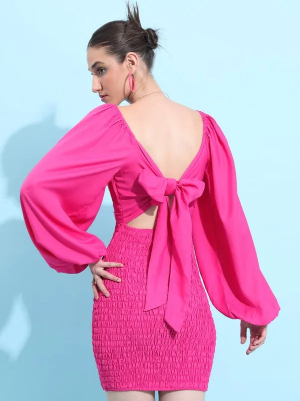 Women Fuscia Solid Bodycon Dress
