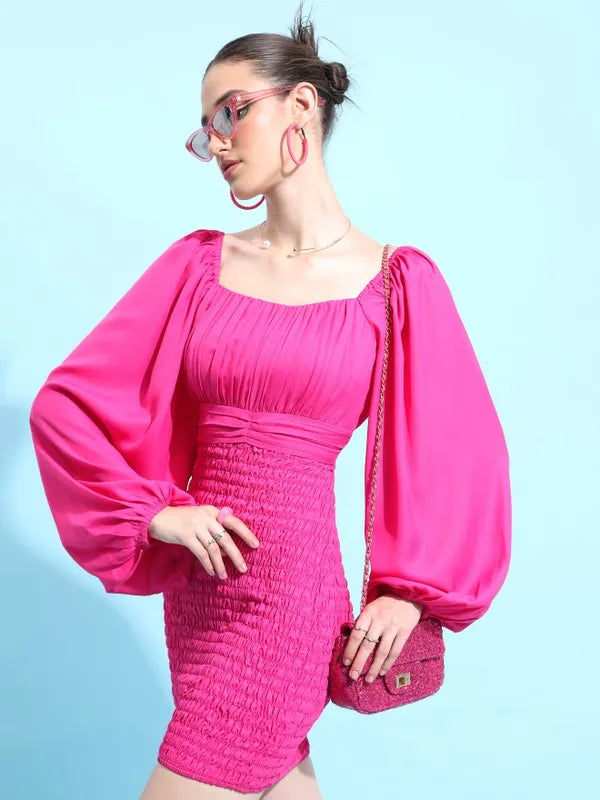 Women Fuscia Solid Bodycon Dress