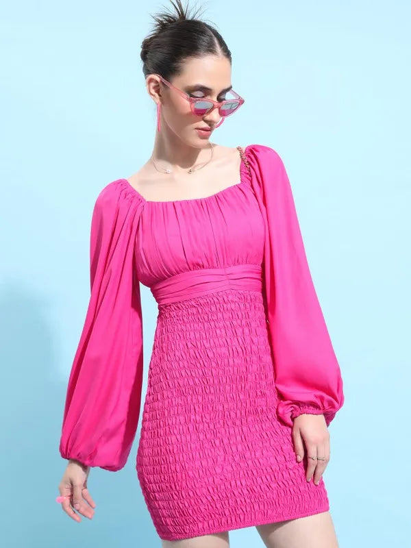 Women Fuscia Solid Bodycon Dress