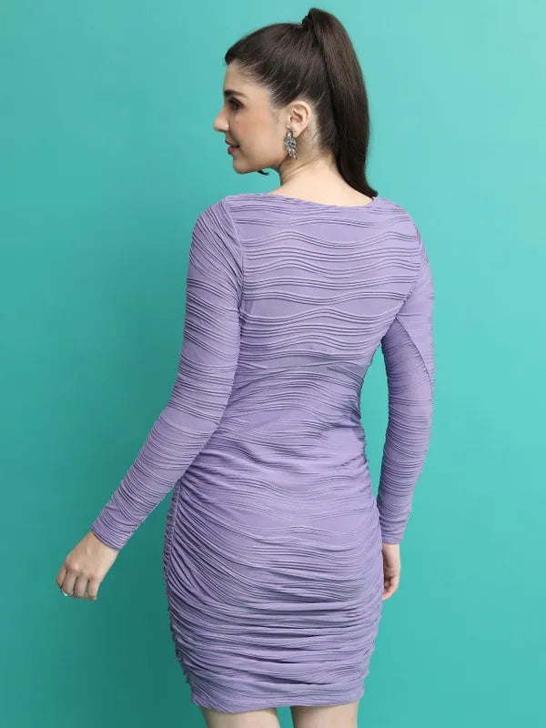 Women Purple Self Design Bodycon Dresses
