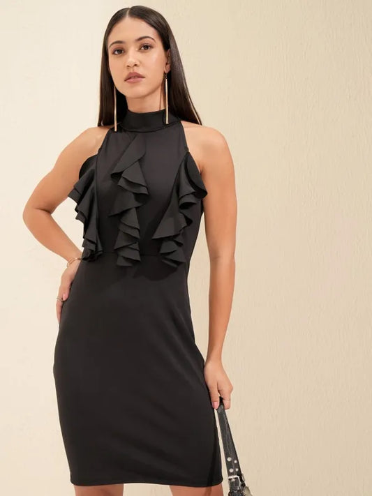 Stylish Women’s Black Solid Slim-Fit Dress