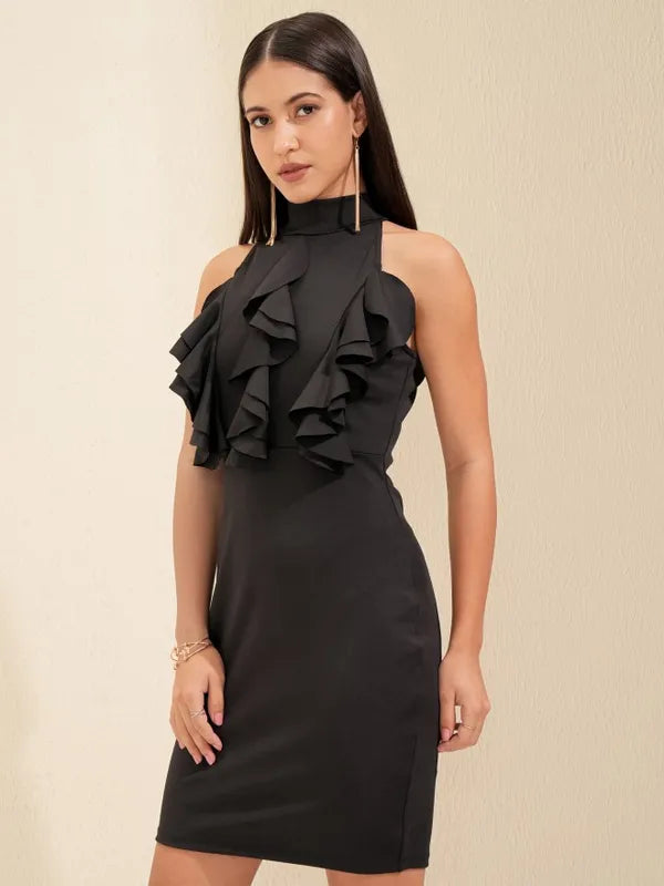 Stylish Women’s Black Solid Slim-Fit Dress