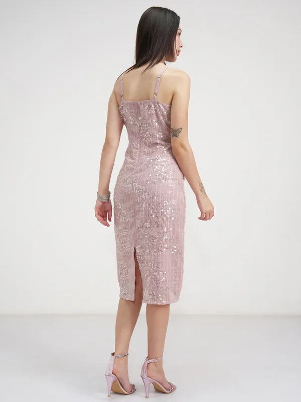 Embellished Pink Embellished Bodycon Dress