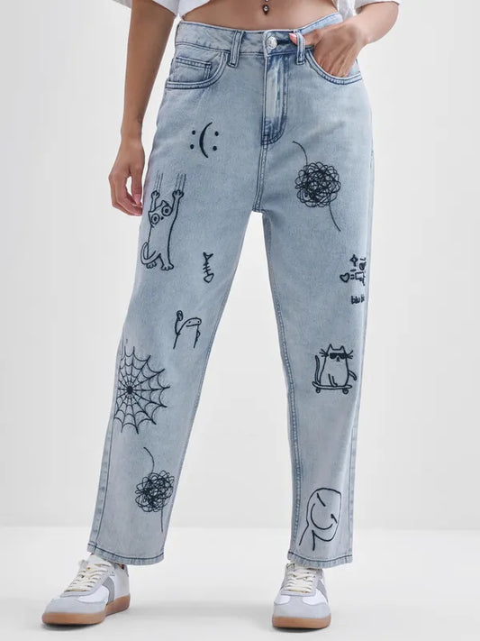 Premium Women’s Blue Mom Fit Stretchable Denim Jeans with Soft and Flexible Fabric