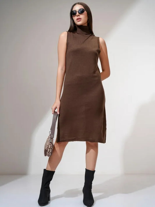 Women’s Brown Solid Fitted Bodycon Dress