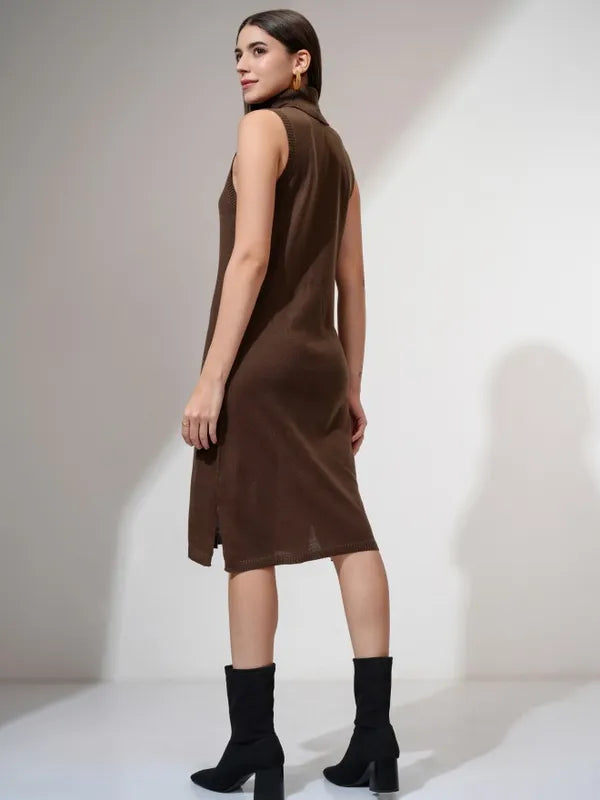 Women’s Brown Solid Fitted Bodycon Dress