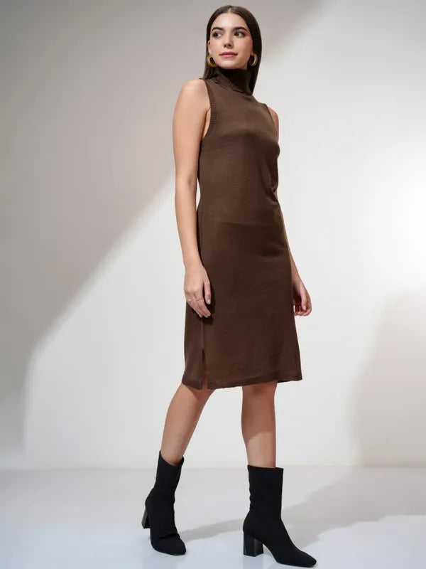 Women’s Brown Solid Fitted Bodycon Dress