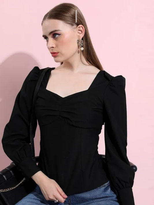 Classic Black Solid Everyday Wear Top