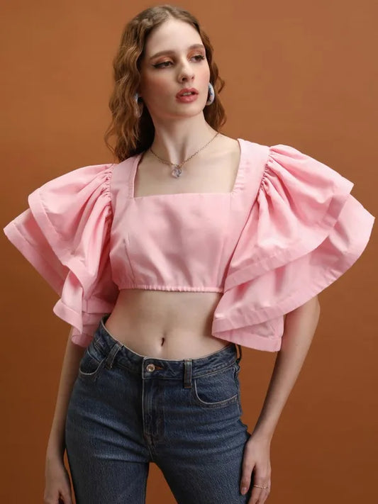 Stylish Rose Regular-Fit Solid Top for Women