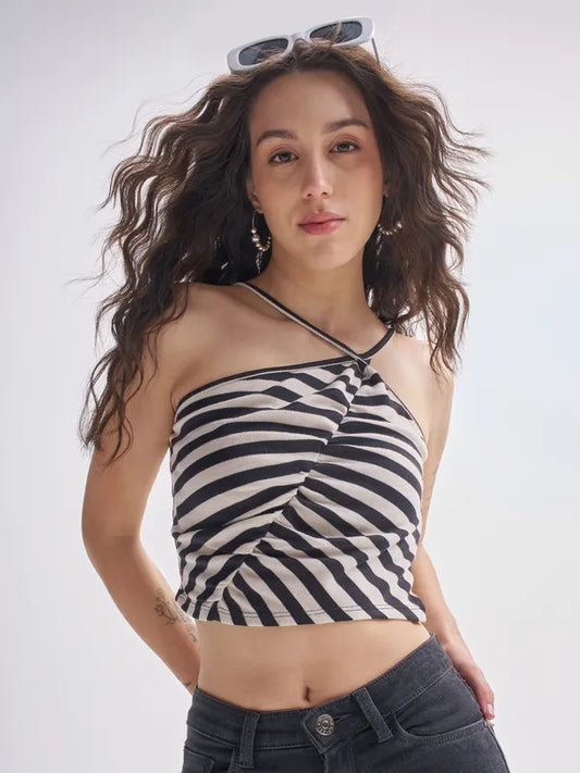 Elegant Black Striped Regular-Fit Top