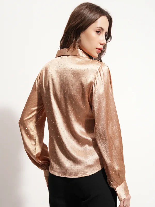 Women Beige Embellished Wrap Top