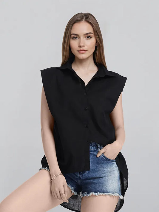 Simple Black Solid Regular Fit T-Shirt for Women