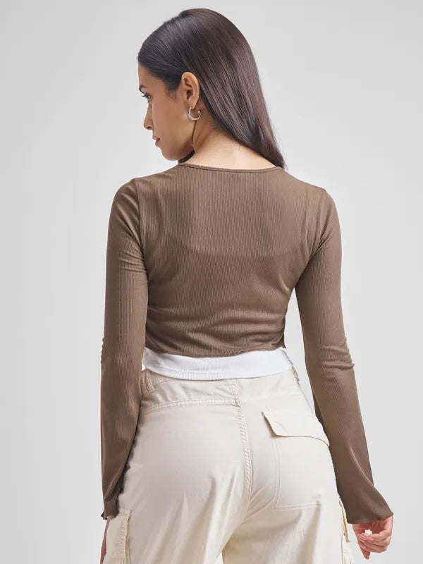 Comfortable Women’s Brown Slim-Fit Casual Top