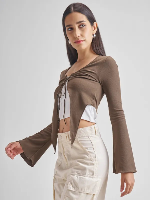 Comfortable Women’s Brown Slim-Fit Casual Top