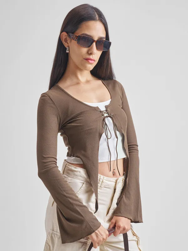 Comfortable Women’s Brown Slim-Fit Casual Top