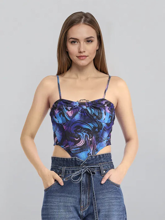 Stylish Black Printed Regular-Fit Top for Women