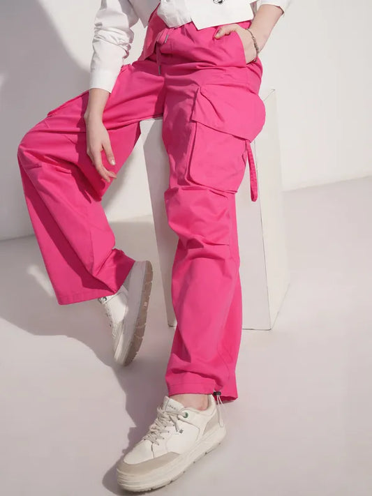 Fashionable Womens Pink Solid Straight Fit Joggers for Effortless Style