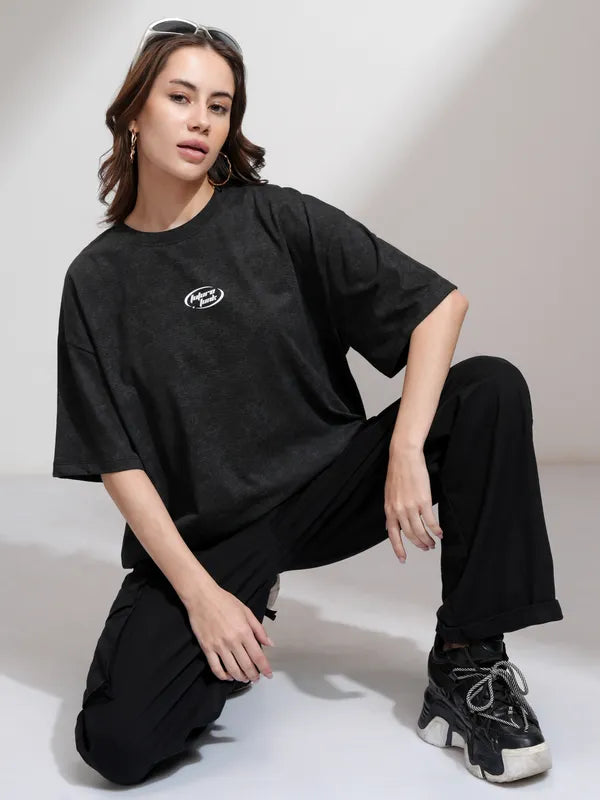 Comfortable Black Oversized Printed T-Shirt for Women